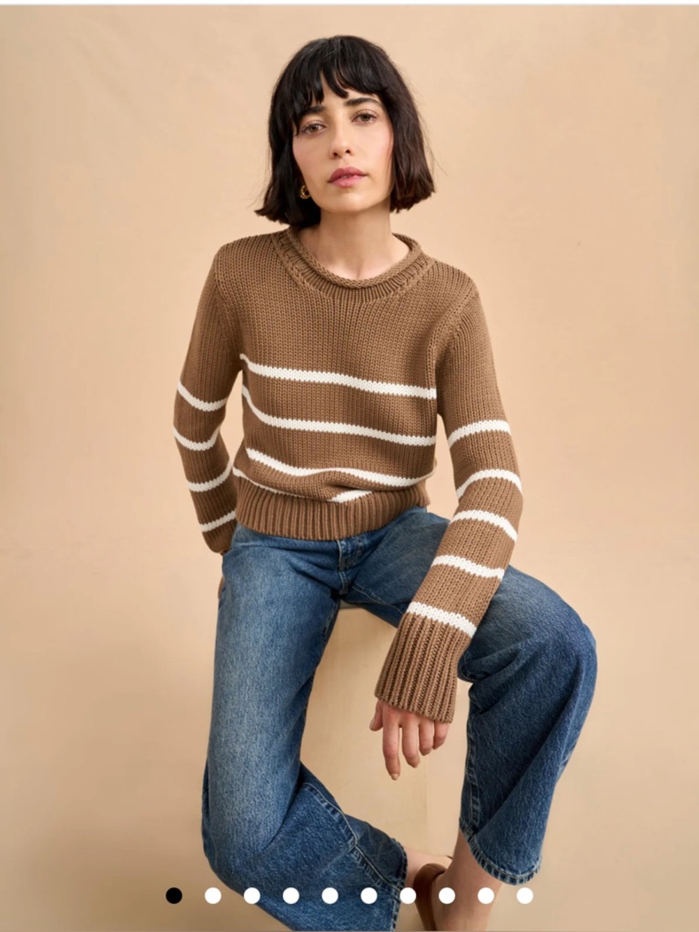 La Ligne Brown & White Striped Crewneck Sweater - Picture 3 of 7